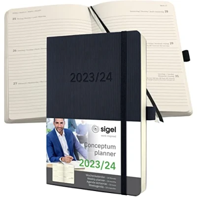 Image of SIGEL C2406 Conceptum Weekly planner 2023/2024, approx. A5, Black, softcover, 2 pages equal to 1 week, 256