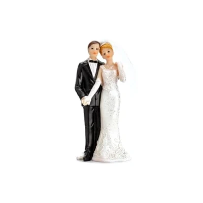 Image of PartyDeco Bride &amp; Groom Wedding Cake Topper Resin Figurine, Elegant Decoration for Celebrations