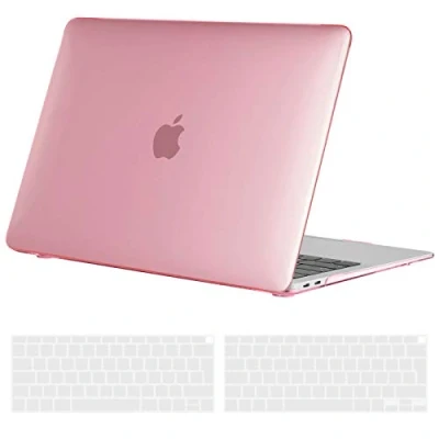 Image of TECOOL Case Compatible with MacBook Air 13 inch M1 A2337 A2179 A1932 Touch ID, 2020 2019 2018 Release, Ultra Slim Plastic Hard Shell &amp; UK EU Keyboard Cover, Glossy Surface, Crystal Fuchsia