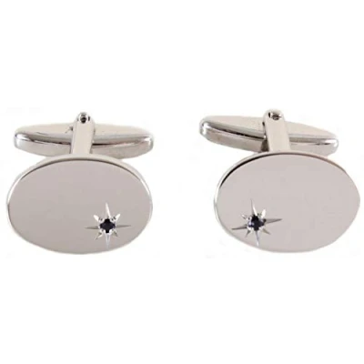 Image of David Van Hagen Mens Oval Sapphire Cufflinks Silver/Blue