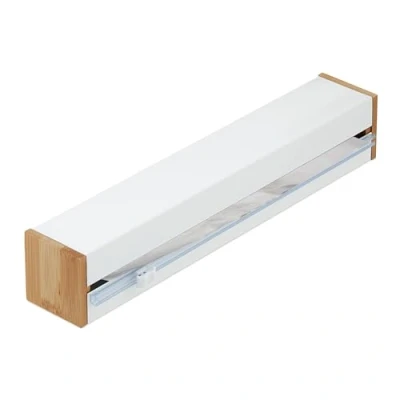 Image of Relaxdays Foil Cutter, HxWxD: 6 x 35 7 cm, Cling Film &amp; Aluminium Dispenser, Magnetic Storage for Kitchen Wall, White, Stainless steel