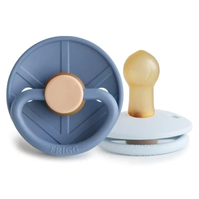 Image of FRIGG Little Viking Latex Pacifier Pack of 2 Pacifiers Natural Rubber Soother Dummy BPA Free Made in Denmark Symmetrical Cherry Shaped Nipple (Ocean View/Powder Blue, Size 1 (0 6 Months))