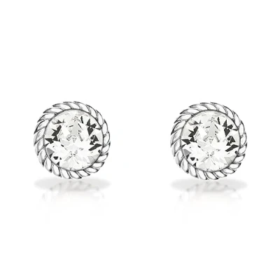 Image of Tuscany Silver Women&#039;s Sterling 10 mm White Swarovski Crystal April Birthstone Earrings