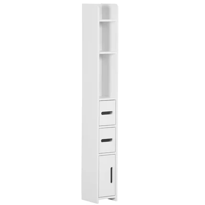 Image of kleankin Modern Bathroom Storage Cabinet, Freestanding Tall Cabinet with Open Shelves and 3 Cupboards Door, for Bedroom Hallway, White