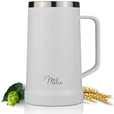 Image of Milu Beer Mug Stainless Steel Insulated Glass with Removable lid Thermo to go Keeps Cold Gift for Men (700ml, White)
