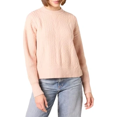 Image of Amazon Essentials Women&#039;s Soft Touch Modern Cable Crewneck Sweater (Available in Plus Size), Blush, XS