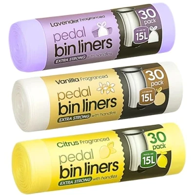 Image of 90 Extra Strong Scented Bin Liners 15l Fragranced Pedal Bags Lavender bags, Vanilla, Citrus 3 rolls of 30