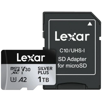 Image of Lexar 1T Professional Silver Plus microSDXC Memory Card, UHS I, C10, U3, V30, Full HD &amp; 4K Video, Up to 205/150 MB/s Read/Write, for Videographers, Gamers (LMSSIPL001T BNANU)