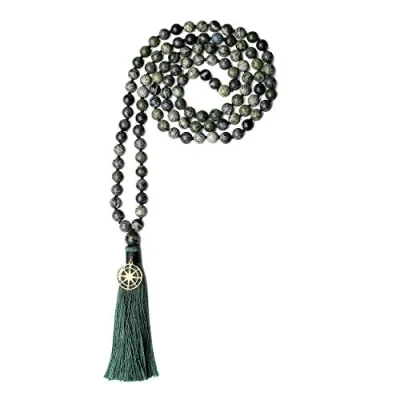 Image of COAI Hand Knotted Tassel Zebra Jasper Stone 108 Mala Beads Necklace