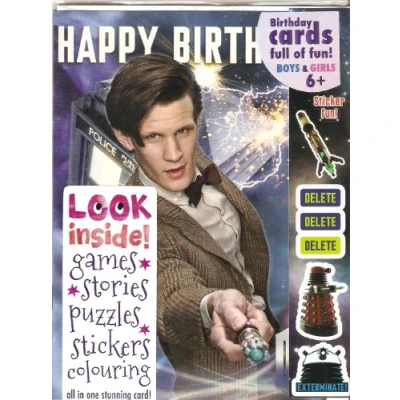 Image of Doctor Who Matt Smith with Tardis MULTI ACTIVITY BIRTHDAY CARD (Mini Comic Book Puzzles Stickers inside)
