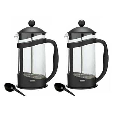 Image of Black Plastic Cafetiere Coffee Maker French Press Pot (Makes 8 Cups) Set of 2