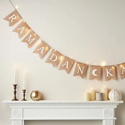Image of Lights4fun Eid Mubarak Ramadan Battery Operated Bunting Banner with 25 Warm White Fairy String Light LEDs 2.5m