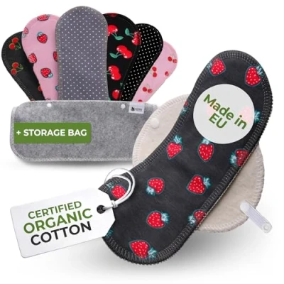 Image of Reusable Panty Liners for Women Thin; 7 Pack (Medium) Organic Cotton Cloth Made in EU; Eco Teens; Daily Washable Pantyliners Vaginal Discharge, NOT Period.