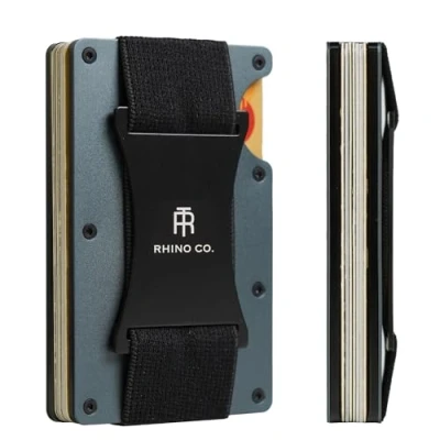 Image of RHINO CO. Minimalist Metal Wallet RFID Blocking Credit Card Holder with Cash Strap Slim, Secure, Small and Stylish (Gun Grey)