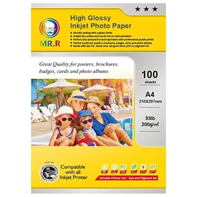 Image of MR.R Single Side High Glossy Inkjet Photo Paper 200gsm, A4 210 x 297mm 100 Sheets per Pack