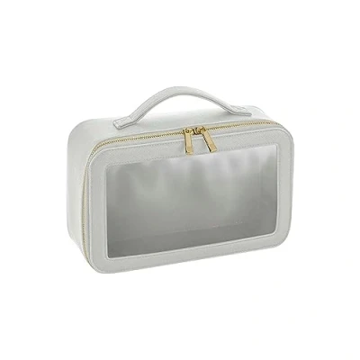 Image of BagBase BG764 Boutique Clear Window Travel Case Luxurious Leather Look PU Perfect for Makeup &amp; Essentials Gifts Women Soft Grey