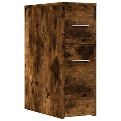 Image of vidaXL Narrow Bathroom Cabinet with Wheels Smoked Oak, Engineered Wood, Ample Storage, 23x33x65 cm