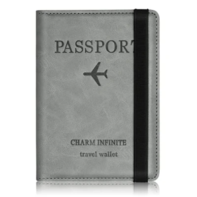 Image of Passport Holder Cover, PU Leather RFID Travel Wallet Case Organiser Accessories, UK Cover for Passport, Business Cards, Credit Boarding Passes (Grey)