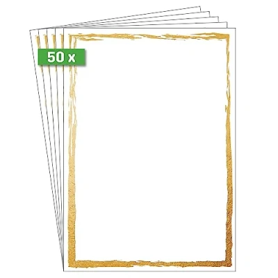 Image of SIGEL DP614 Writing paper / letter menu, A4, 200 g/m², motiv on both sides, suitable for all printers, White golden frame, 50 sheets
