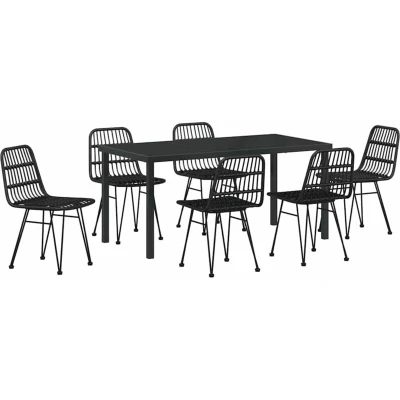 Image of vidaXL 7 Piece Garden Dining Set Black Poly Rattan