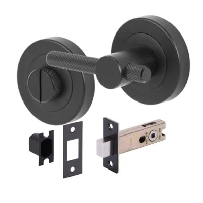 Image of HANDLEZONE® Knurled Bar Designer Bathroom Toilet Door Thumb Turn and Release Deadbolt Kit Black Matt 76mm Bolt with 57mm Backset