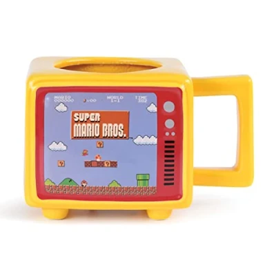 Image of Nintendo Super Mario Retro TV Heat Changing Mug in Presentation Gift Box (Retro Design) 17oz Ceramic Mug. Bros Large Official Merchandise