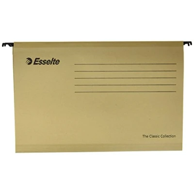 Image of Esselte Reinforced Hanging Folders with Clear Plastic Visor, Foolscap, Brown, Pack of 50