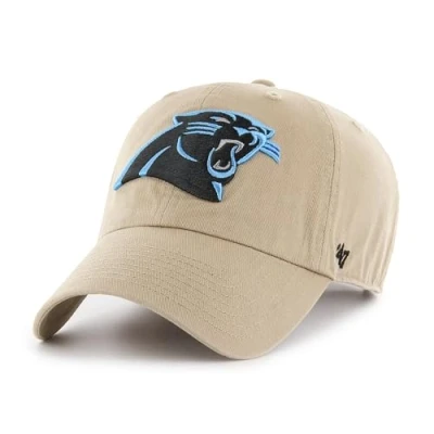 Image of 47 NFL Carolina Panthers Clean Up Unisex Baseball Cap, Adjustable Buckle Strap, Team Logo, Colour Khaki