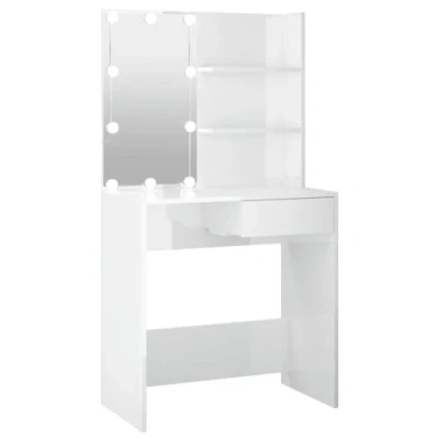 Image of vidaXL Dressing Table with LED High Gloss White 74.5x40x141 cm