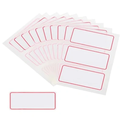 Image of M&amp;G 150 Pcs Name Tag Stickers, Labels Stickers Waterproof Adhesive Blank for Stuff Daycare Supplies Bottle Clothes Fabric Folder Office Camp, 34x73mm, Red White