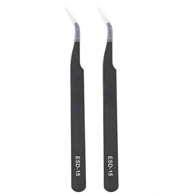 Image of 2PCS Precision Tweezer,Stainless Steel Curved Tweezers Maintenance Tools Bending Tweezer for Electronics Soldering Laboratory Work