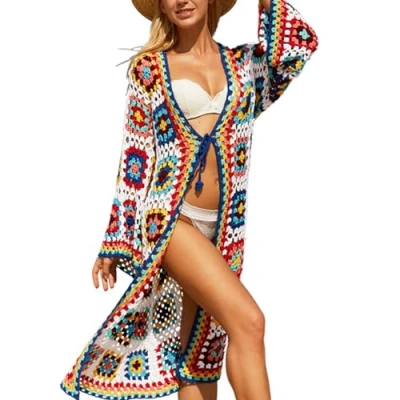 Image of BIGULA Swimsuit Long Kimono Coverup Women Open Front Cardigan Beach