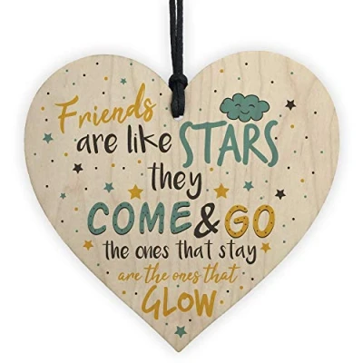 Image of RED OCEAN Friendship Gifts Friends Are Like Stars Handmade Hanging Wooden Heart Sign Birthday Keepsake Gift