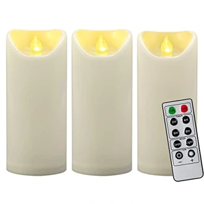 Image of 3 PCS 7&quot; Outdoor Waterproof Flameless LED Pillar Candles with Remote Timer/Battery Operated Plastic Fake Candle for Halloween Pumpkin Light Lantern Christmas Decorations (Ivory)