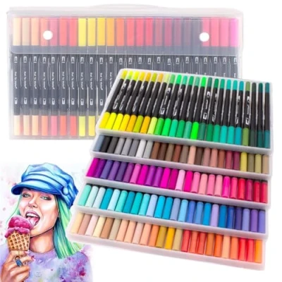 Image of 120 Dual Tip Brush Pens, 0.4 mm Fineliner and 2 Tip, Felt Pens Colouring for adults Books