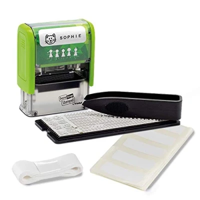 Image of Trodat Stamp Your Things for Children, Set to Design Yourself 3 Lines, German, Self Inking Textile Stamps Machine Washable, 38 x 14 mm, Black Imprint, Includes Accessories