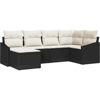 Image of vidaXL 6 Piece Garden Sofa Set with Cushions Black Poly Rattan