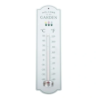 Image of Welcome to My Garden Metal Wall Thermometer Outdoor Temperature Gauge, Celsius and Fahrenheit, Shed &amp; Conservatory Monitor