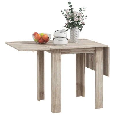 Image of HOMCOM Folding Dining Table, Extendable Kitchen Table for Small Space, Drop Leaf 2 4 People, Oak