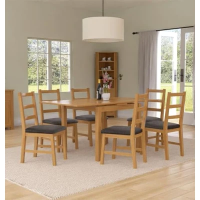 Image of Hallowood Furniture Waverly Extendable Dining Table and Chairs Set 6, Small Kitchen in Light Oak Ladder Back Chair with Charcoal Grey Fabric Seat for Room, Lounge