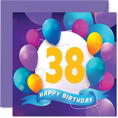Image of 38th Birthday Card for Men Women Balloon Party Happy Cards 38 Year Old Man Woman Brother Sister Mum Dad Auntie Uncle Best Friend Cousin, 145mm x Bday Greeting Gift