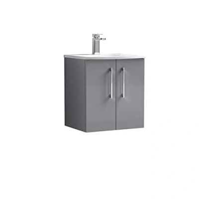 Image of nuie Wall Hung 2 Door Vanity Unit &amp; Curved Ceramic Basin, 500mm, Satin Grey