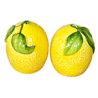 Image of Lemon Salt and Pepper Pots Yellow Ceramic Kitchen Colourful Fruit Cruet Shakers