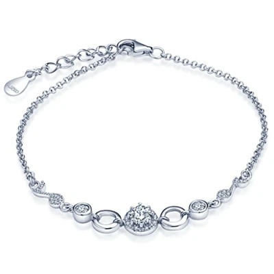 Image of Infinite U Simple Musical Note Womens Bracelet 925 Sterling Silver Cubic Zirconia Charm Adjustable Link Chain Extension,