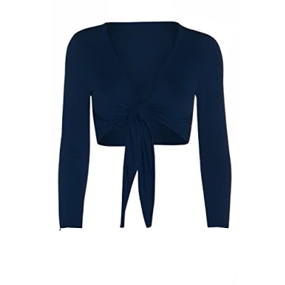 Image of Fashion Valley Womens Tie Knot Shrug Short Ladies Crop Cardigan Wrap Bolero Top Plus Size 8 22 UK M/L 12 14 Navy