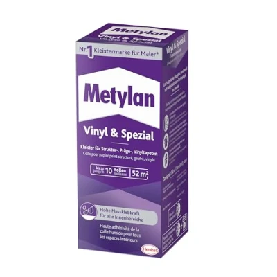 Image of Metylan Vinyl &amp; Special, Strong Wallpaper Paste in Powder Form for Heavy Embossing and Wallpaper, Easy to Use Indoor Use, Transparent, 1 x 360 g