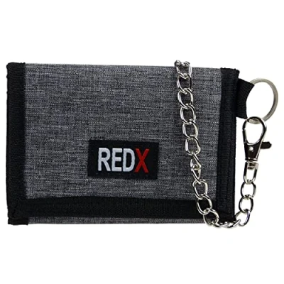 Image of RED X Mens Canvas Tri Fold Chain Wallet Grey