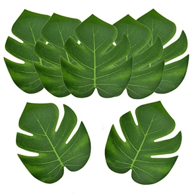 Image of 36 Pcs Artificial Palm Leaf, Faux Tropical Green Leaves for Party Decorations, Monstera Hawaiian Luau Jungle Beach Theme Table Decorations Fake