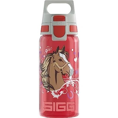 Image of SIGG Kids Water Bottle Viva One Horses Suitable For Carbonated Beverages Leakproof Dishwasher Safe BPA Free Sports &amp; Bike Red 0.5L
