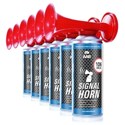 Image of AABCOOLING Signal Horn Set of 6 Loud Party Horns, Gas Air Horn, Bull Long Lasting Hand Held Sport Accessory, Supporters Fan Noisemaker, Up to 120 Short Sound Signals
